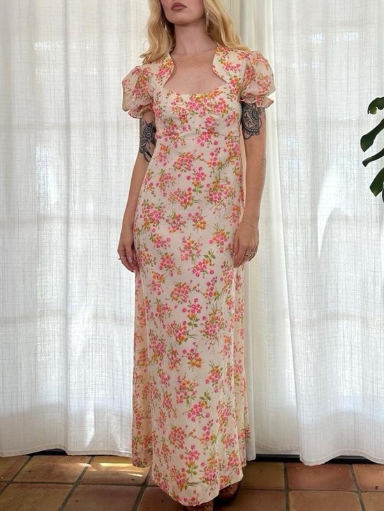 Vintage Dresses & Skirts - Vintage 70s boho floral puff sleeve maxi dress